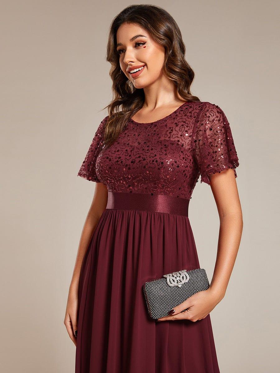 High Waist Sequin Round-Neck Short-Sleeved Evening Dress - Image 3
