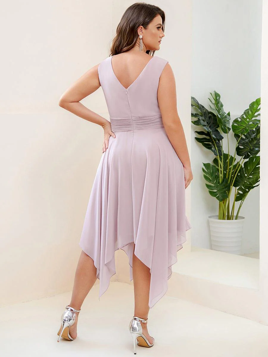 Knee Length Chiffon Bridesmaid Dress with Irregular Hem - Image 100