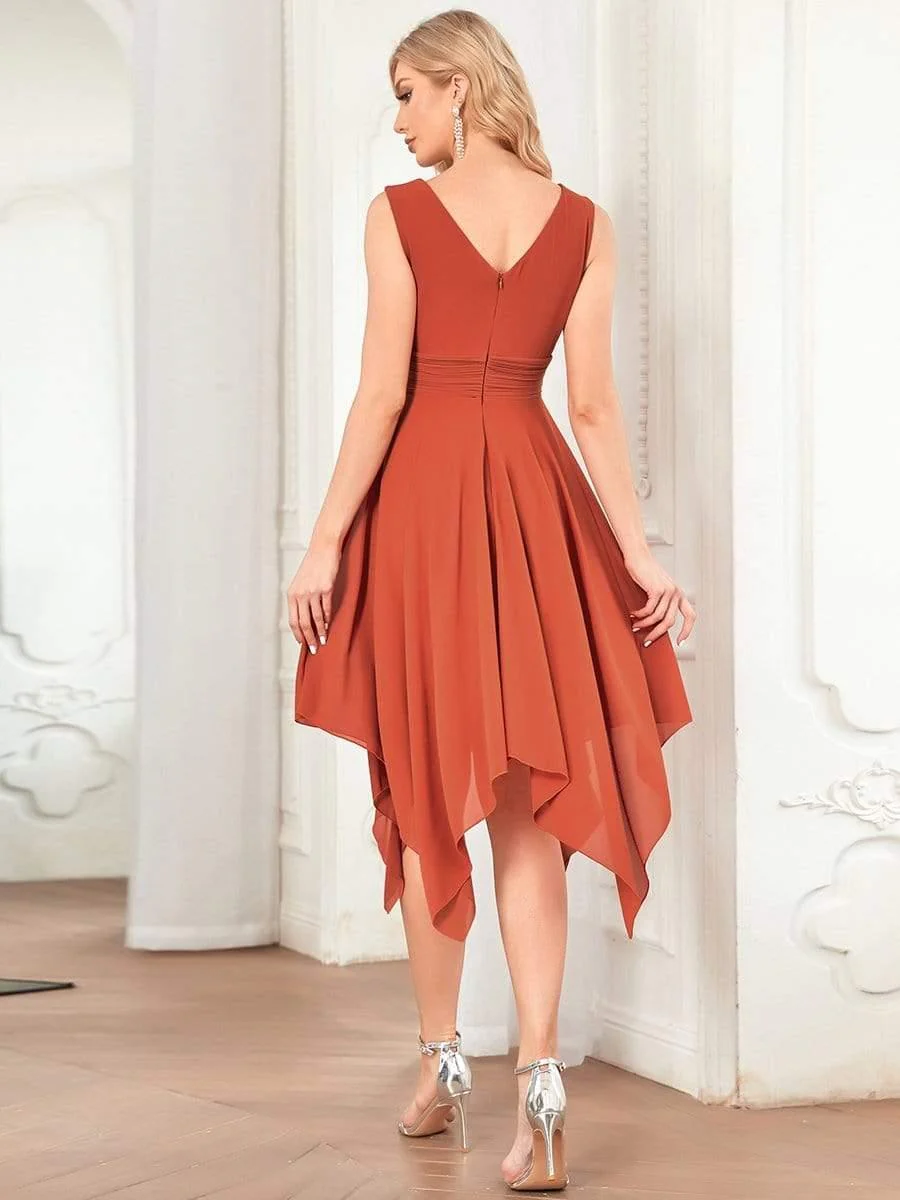 Knee Length Chiffon Bridesmaid Dress with Irregular Hem - Image 23