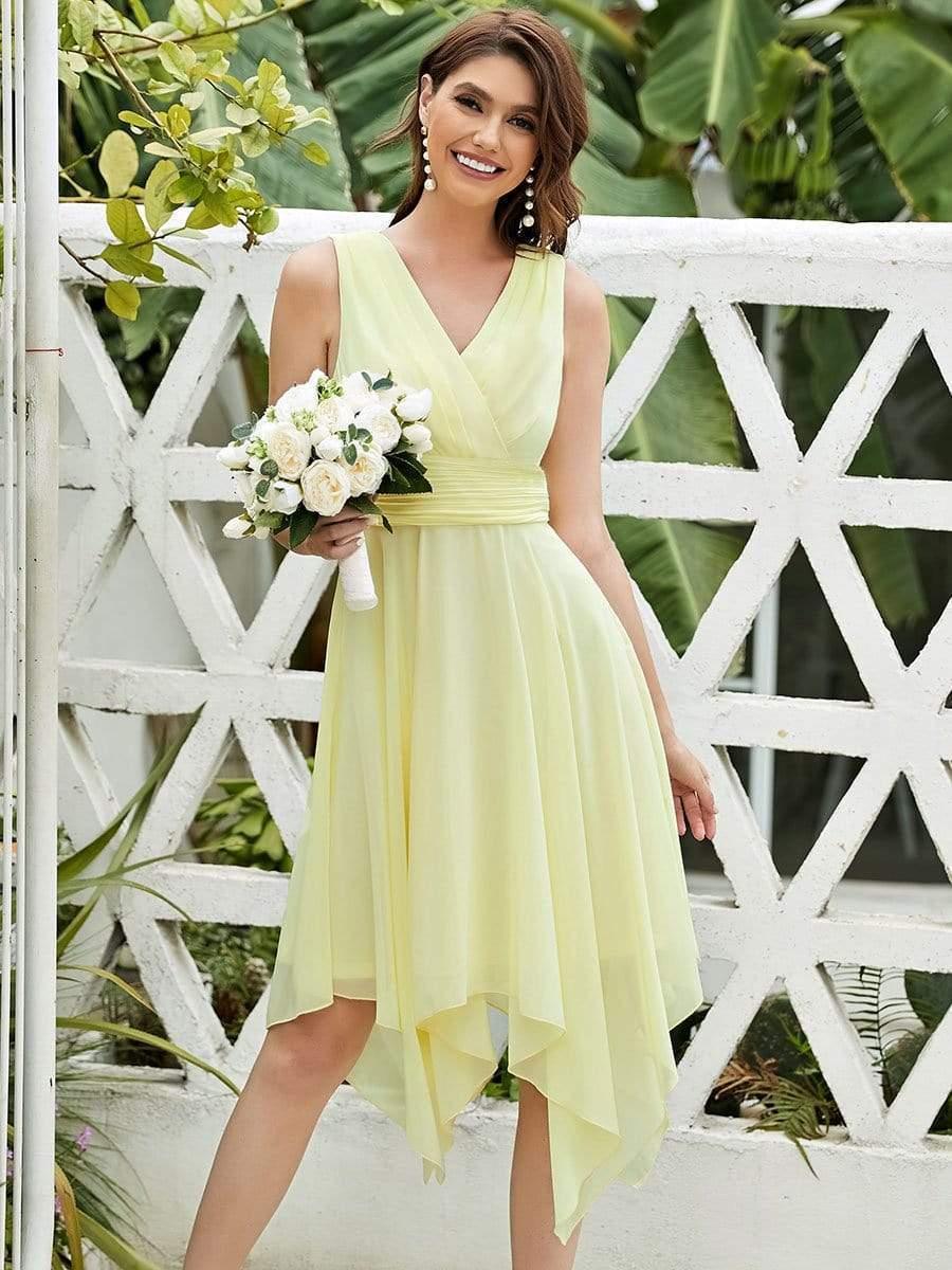 Knee Length Chiffon Bridesmaid Dress with Irregular Hem - Image 44