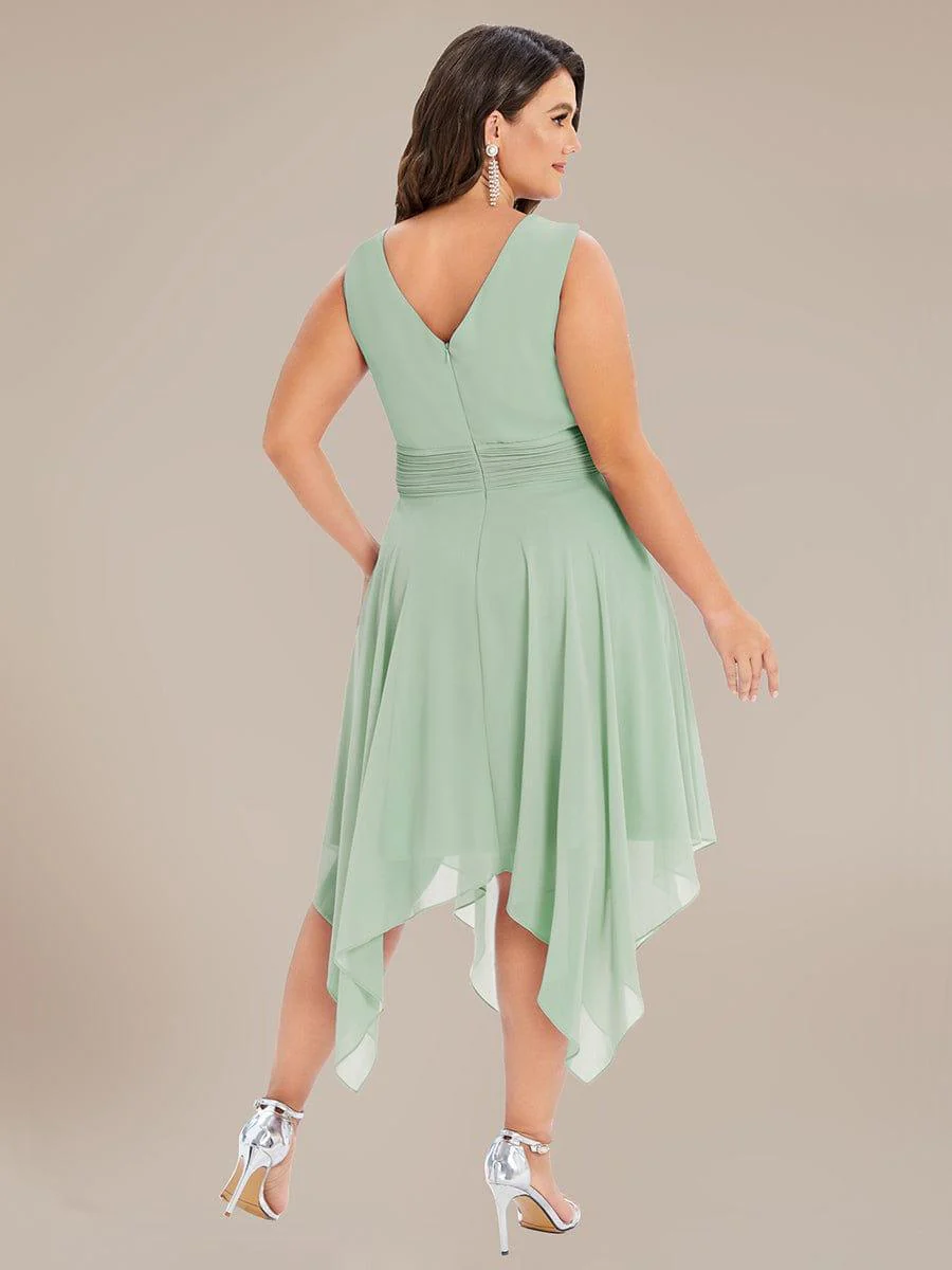 Knee Length Chiffon Bridesmaid Dress with Irregular Hem - Image 82