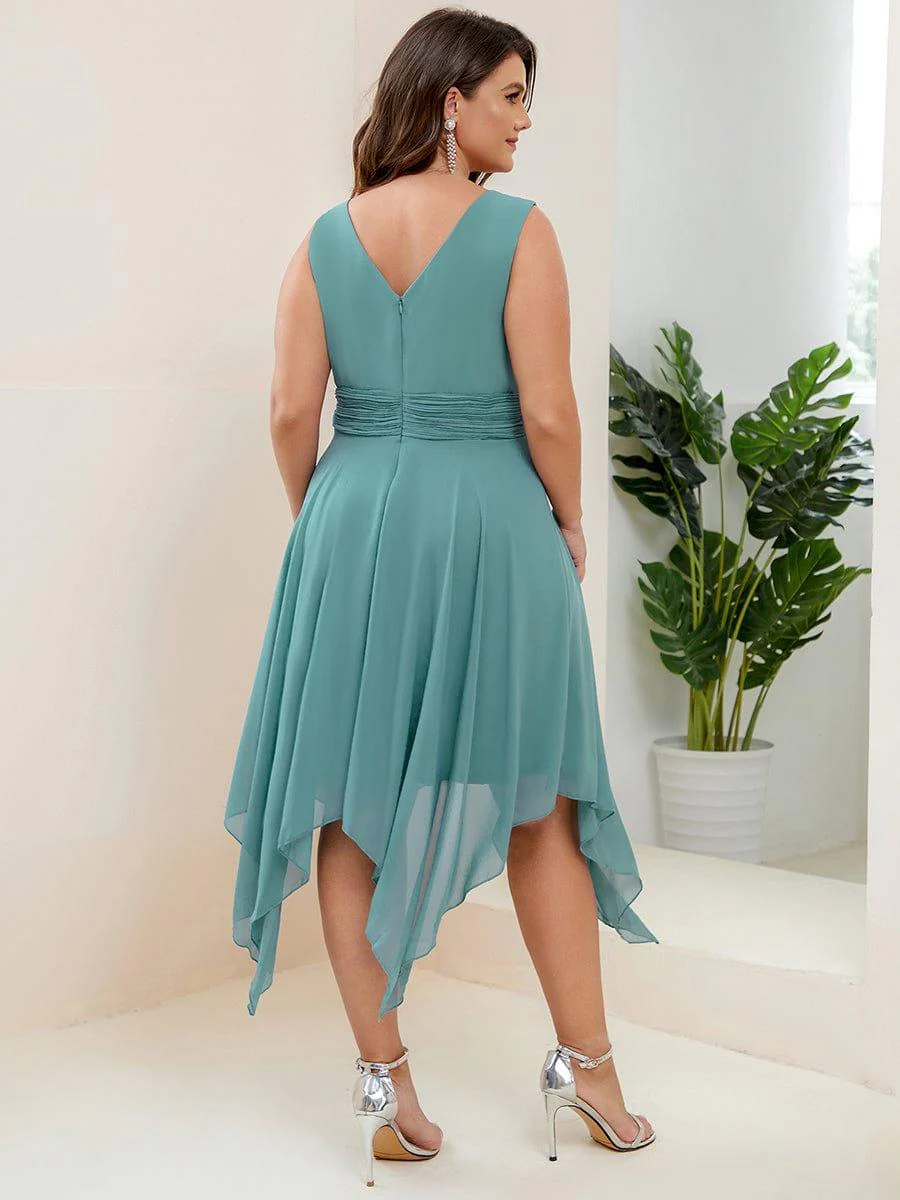 Simple V-Neck Irregular Hem Chiffon Midi Bridesmaid Dress - Image 26