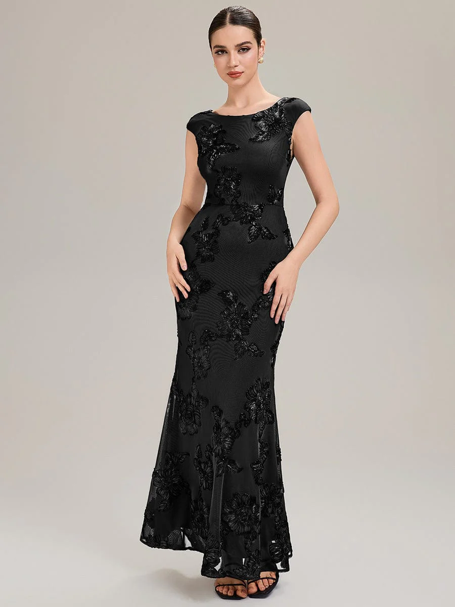 Designer Boat Neck Mermaid Evening Dress - Image 16