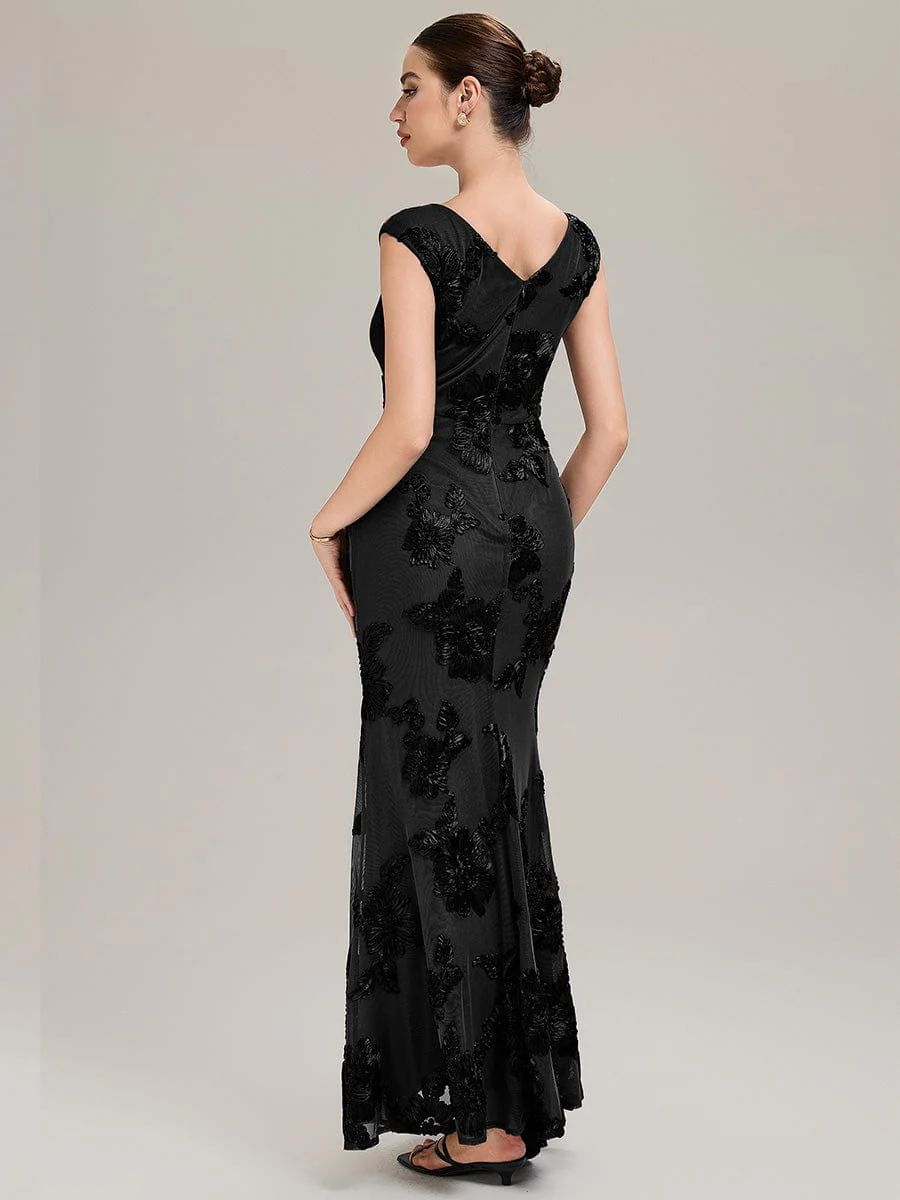 Designer Boat Neck Mermaid Evening Dress - Image 17