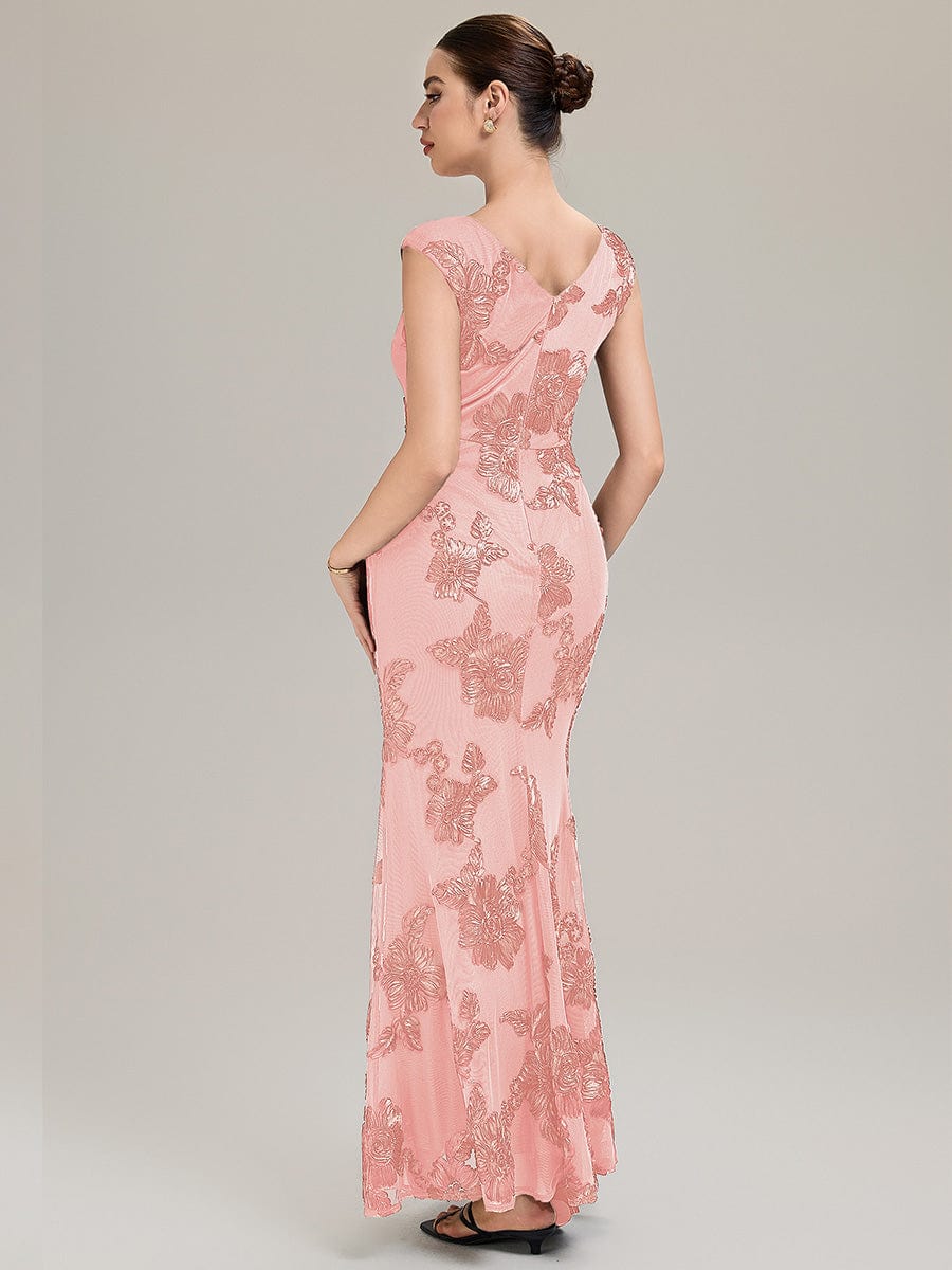 Designer Boat Neck Mermaid Evening Dress - Image 22