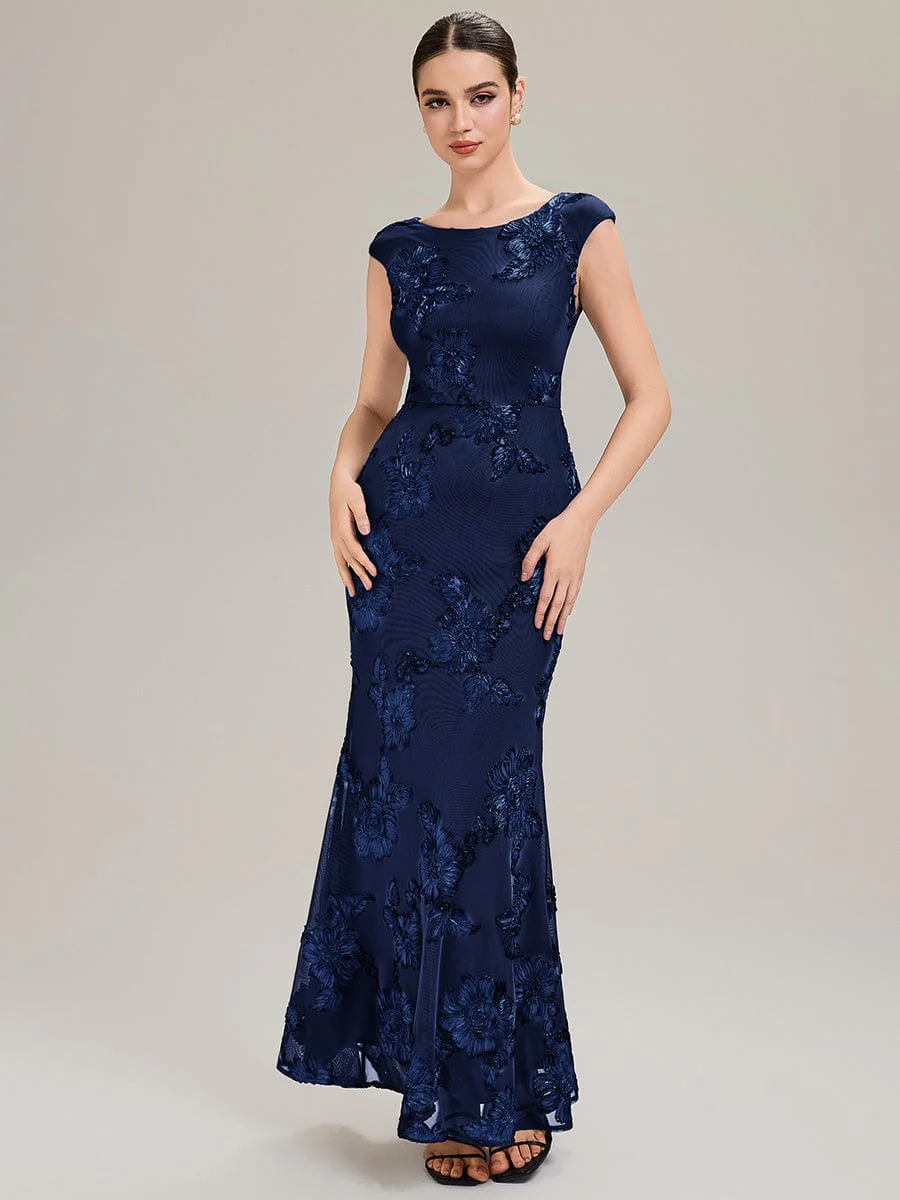 Designer Boat Neck Mermaid Evening Dress - Image 4