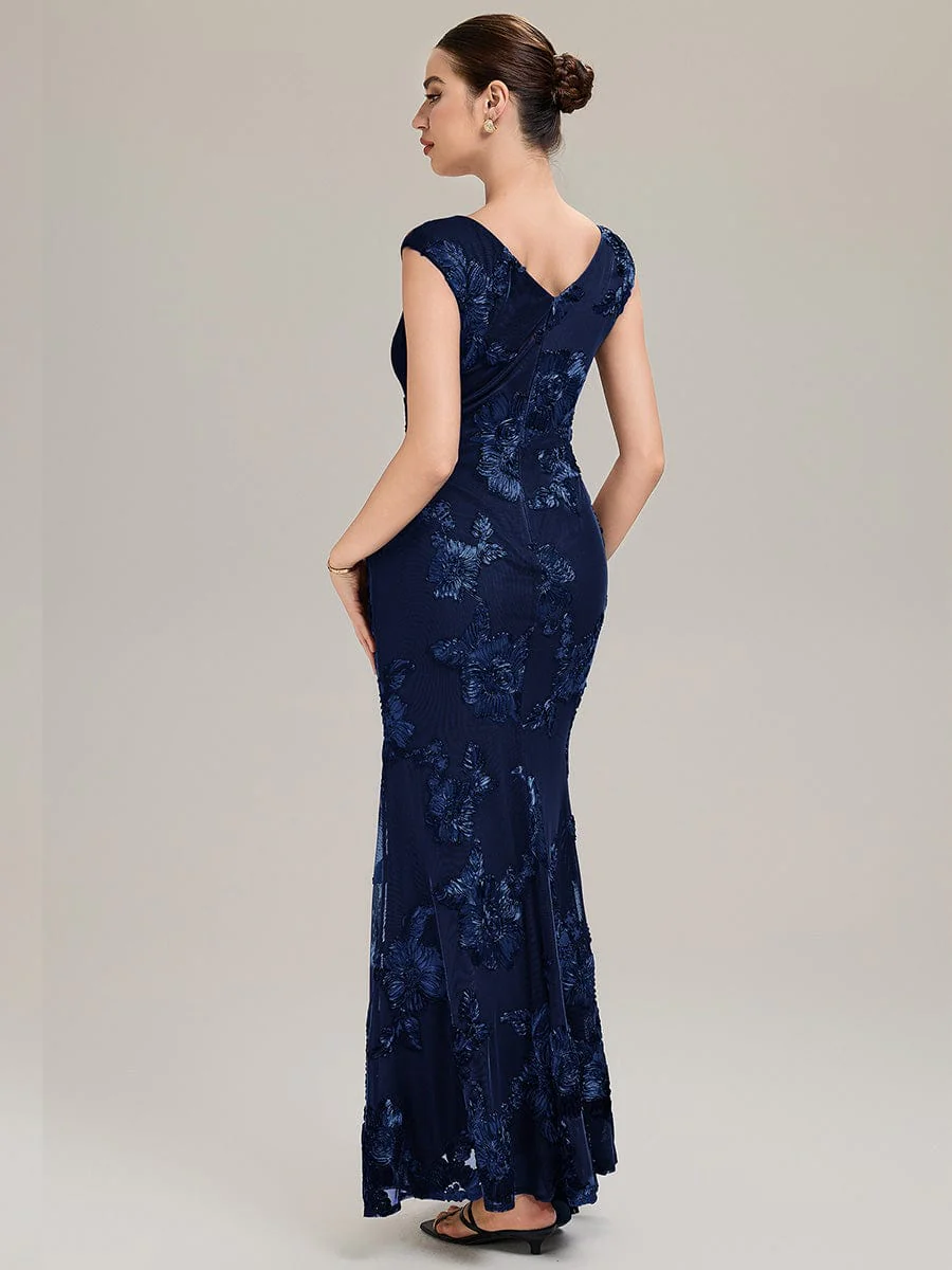 Designer Boat Neck Mermaid Evening Dress - Image 5