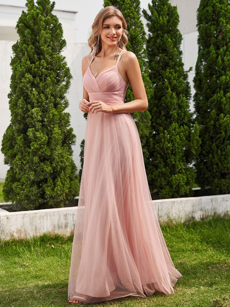 ever JAYCEE|Lace Back Cross-Strap V-Neck Pleated Sleeveless Tulle Bridesmaid Dress - Image 11