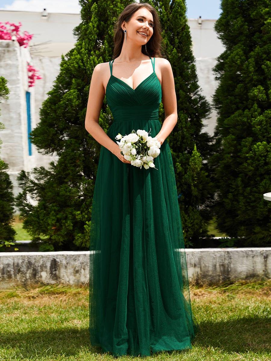 ever JAYCEE|Lace Back Cross-Strap V-Neck Pleated Sleeveless Tulle Bridesmaid Dress - Image 16