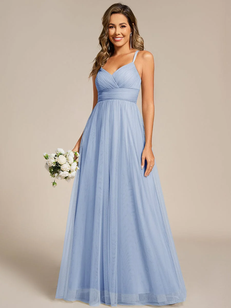 ever JAYCEE|Lace Back Cross-Strap V-Neck Pleated Sleeveless Tulle Bridesmaid Dress - Image 32