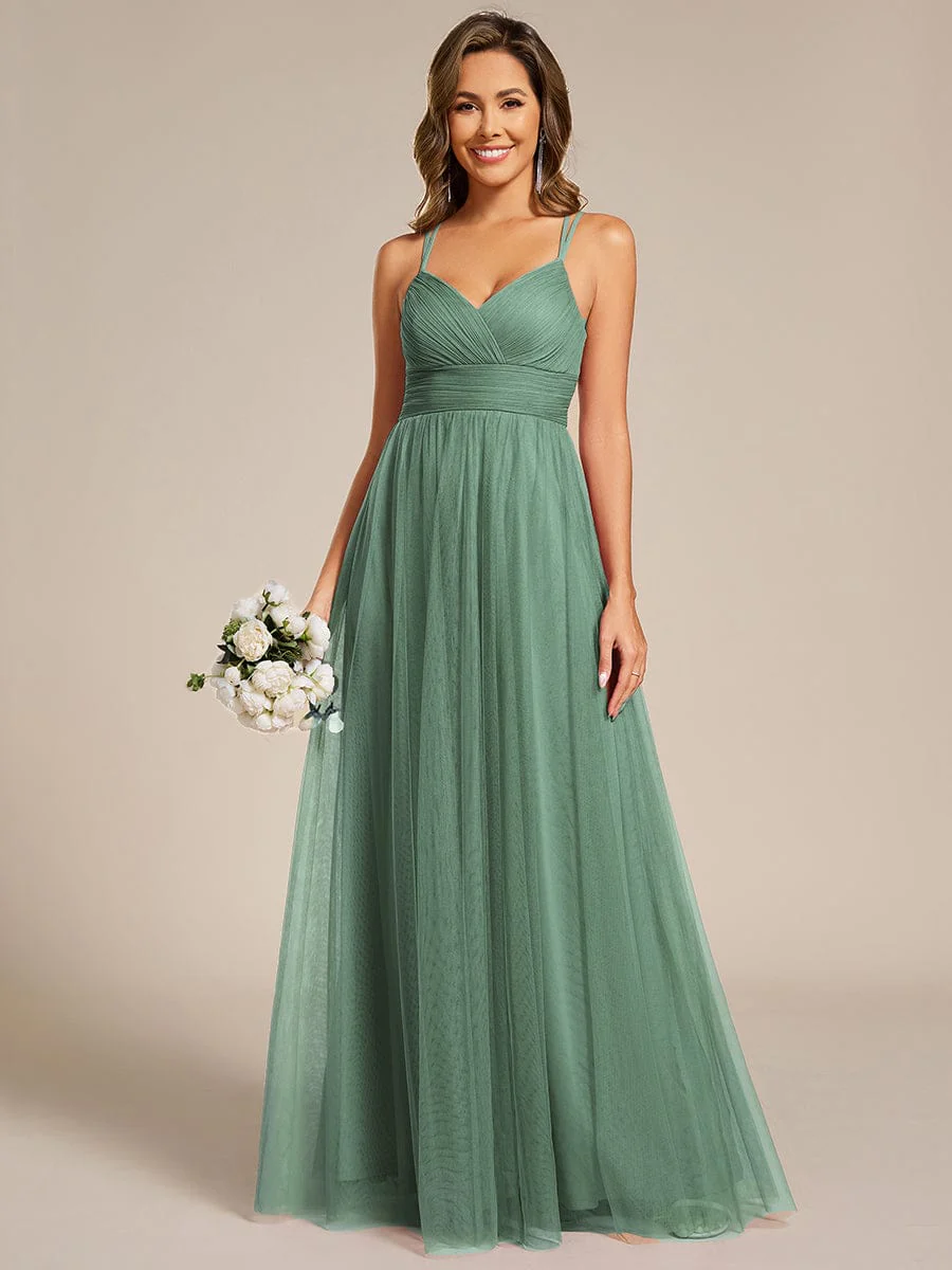 ever JAYCEE|Lace Back Cross-Strap V-Neck Pleated Sleeveless Tulle Bridesmaid Dress - Image 67