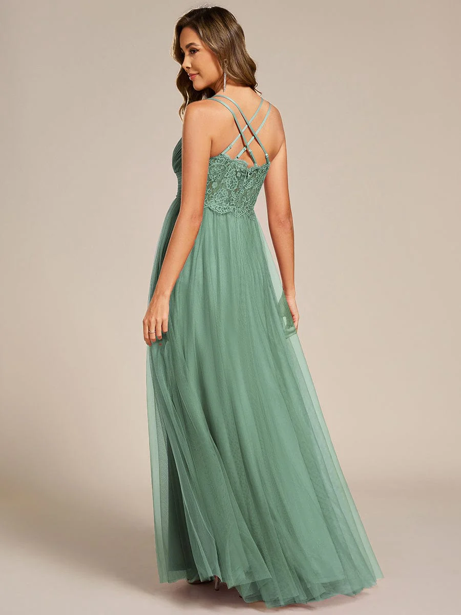 ever JAYCEE|Lace Back Cross-Strap V-Neck Pleated Sleeveless Tulle Bridesmaid Dress - Image 68