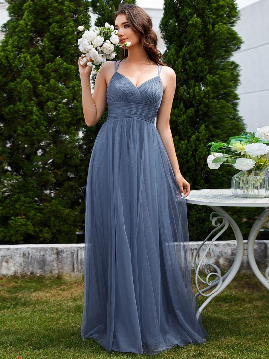 ever JAYCEE|Lace Back Cross-Strap V-Neck Pleated Sleeveless Tulle Bridesmaid Dress - Image 7