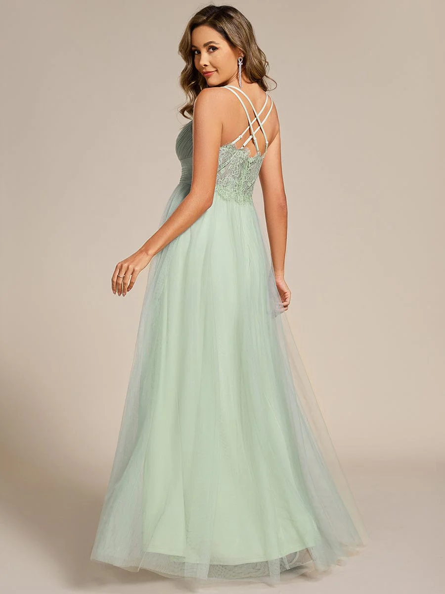 ever JAYCEE|Lace Back Cross-Strap V-Neck Pleated Sleeveless Tulle Dress in Dark Green - Image 22
