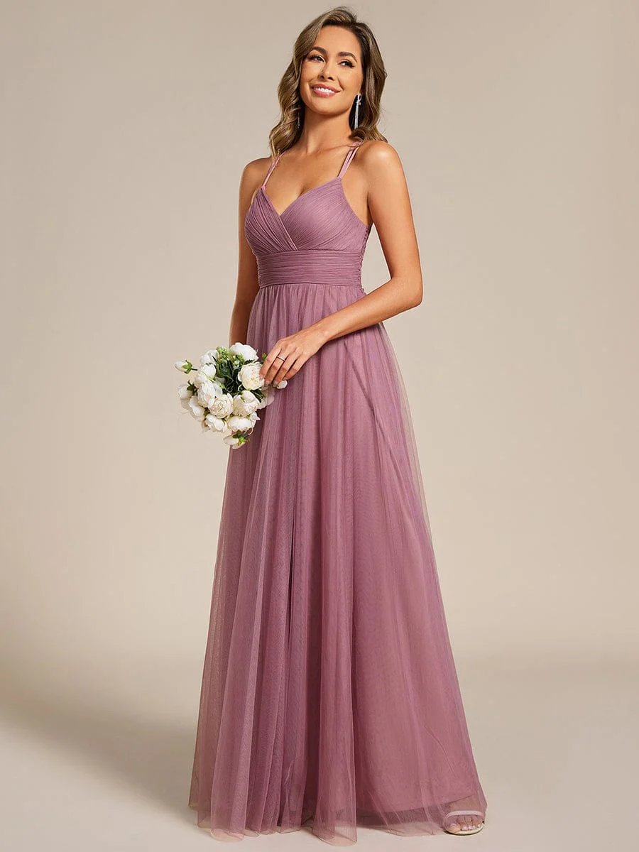 ever JAYCEE|Lace Back Cross-Strap V-Neck Pleated Sleeveless Tulle Dress in Dark Green - Image 34