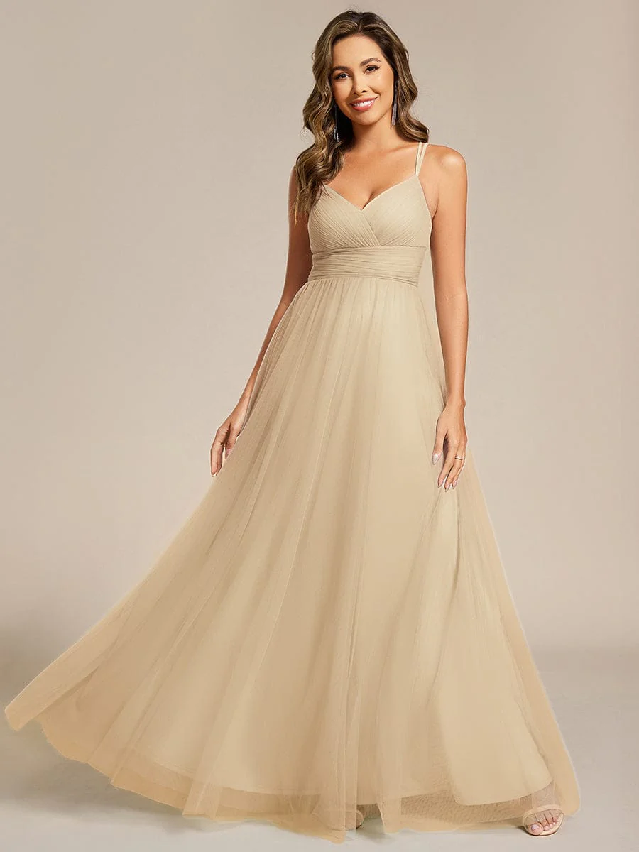 ever JAYCEE|Lace Back Cross-Strap V-Neck Pleated Sleeveless Tulle Dress In Pink - Image 56