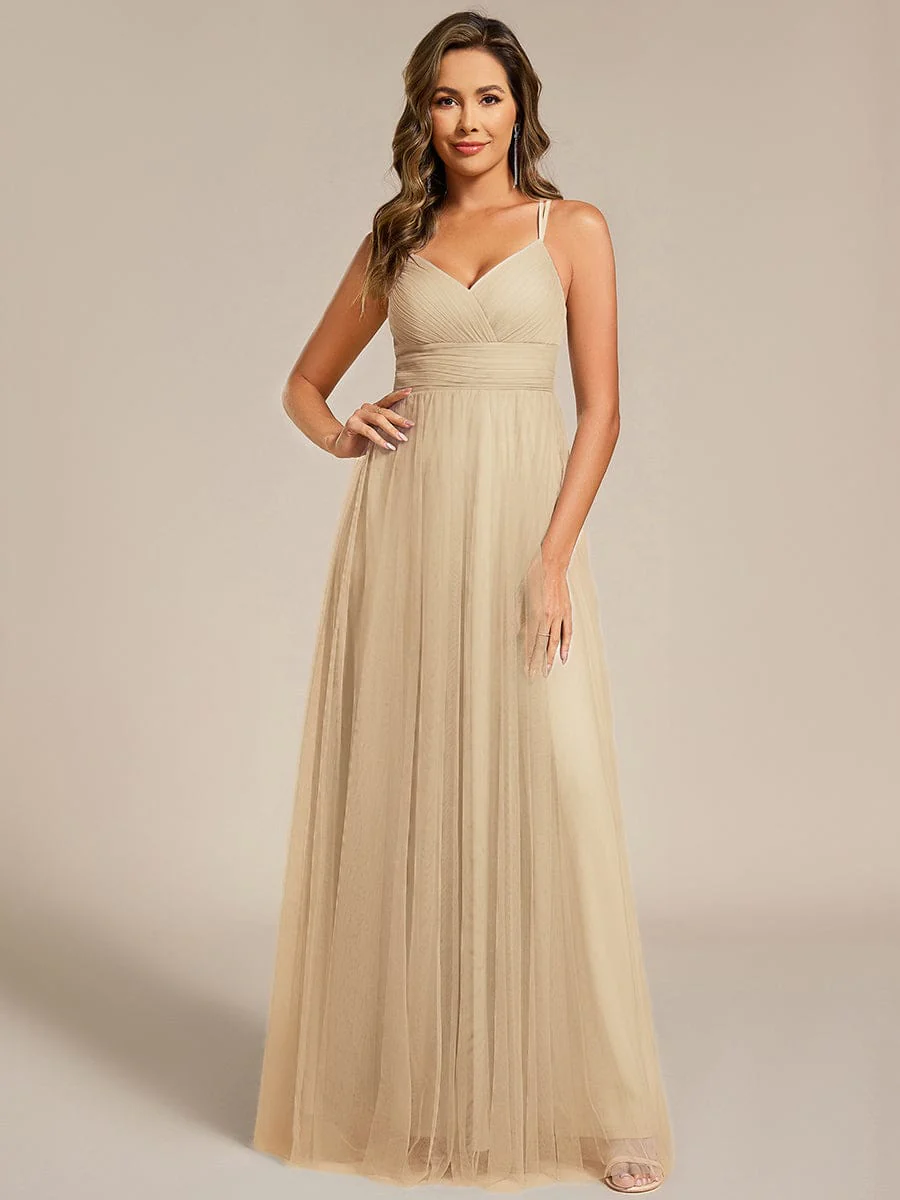 ever JAYCEE|Lace Back Cross-Strap V-Neck Pleated Sleeveless Tulle Dress In Pink - Image 58