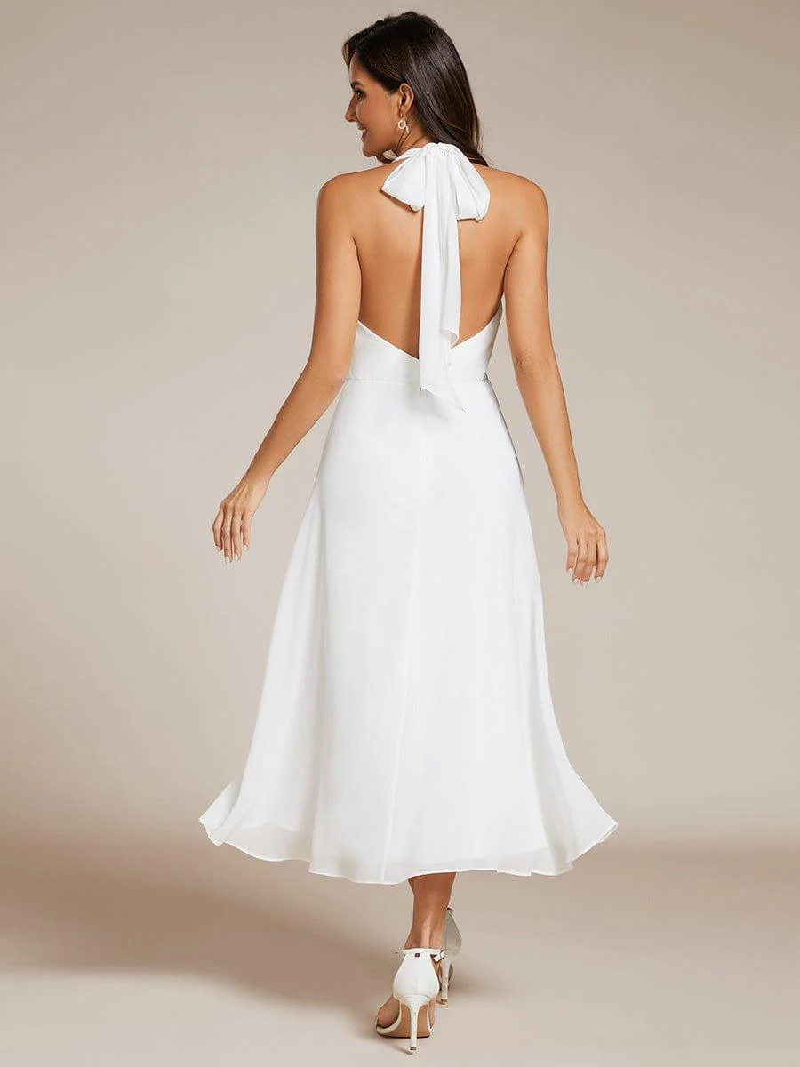 Halter Tie Neck Backless High Low Chiffon Wedding Guest Dress - Image 3