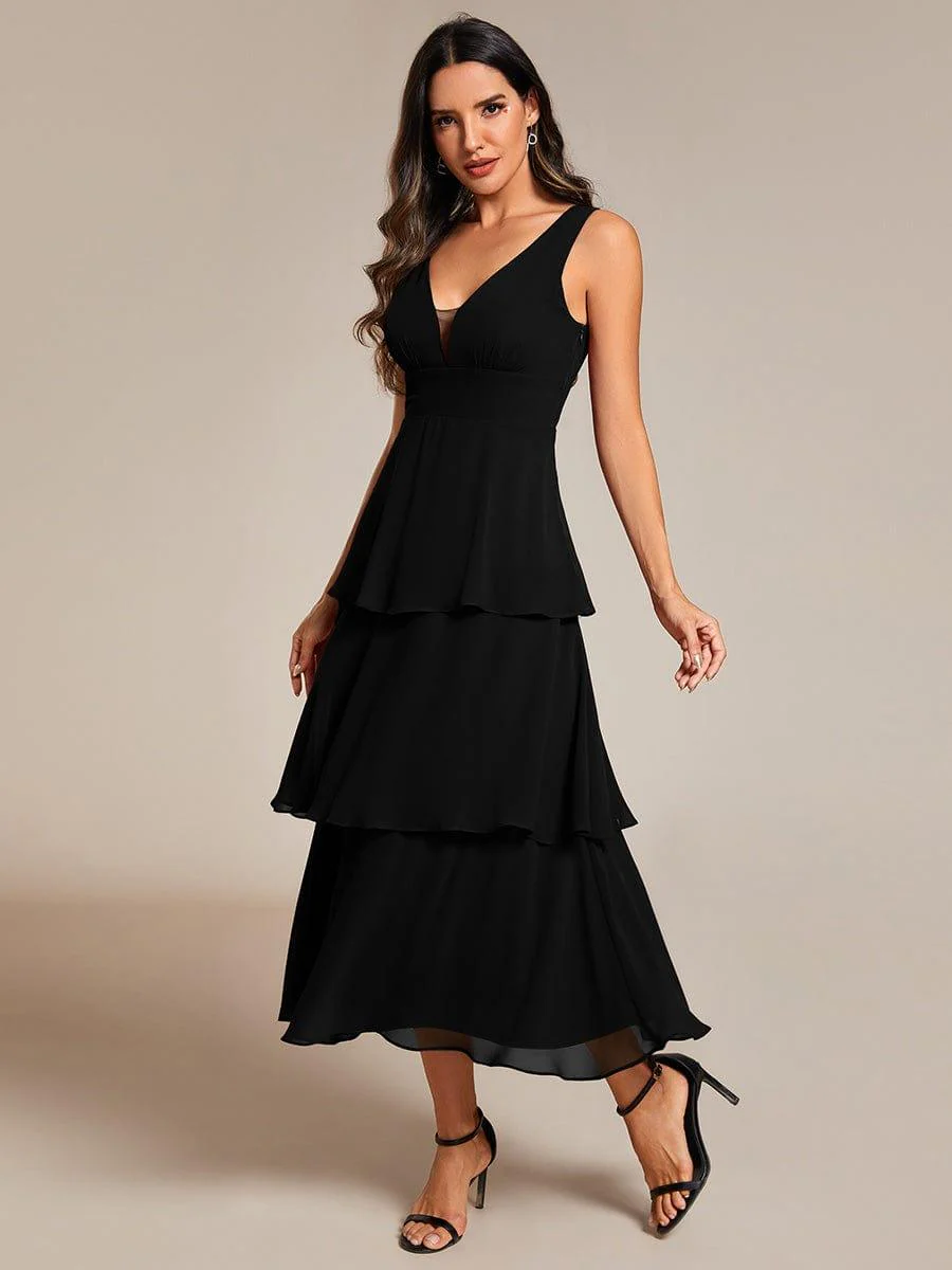 Layered hem V-Neck Sleeveless A-Line Chiffon Wedding Guest Dress(Final Sale) - Image 6