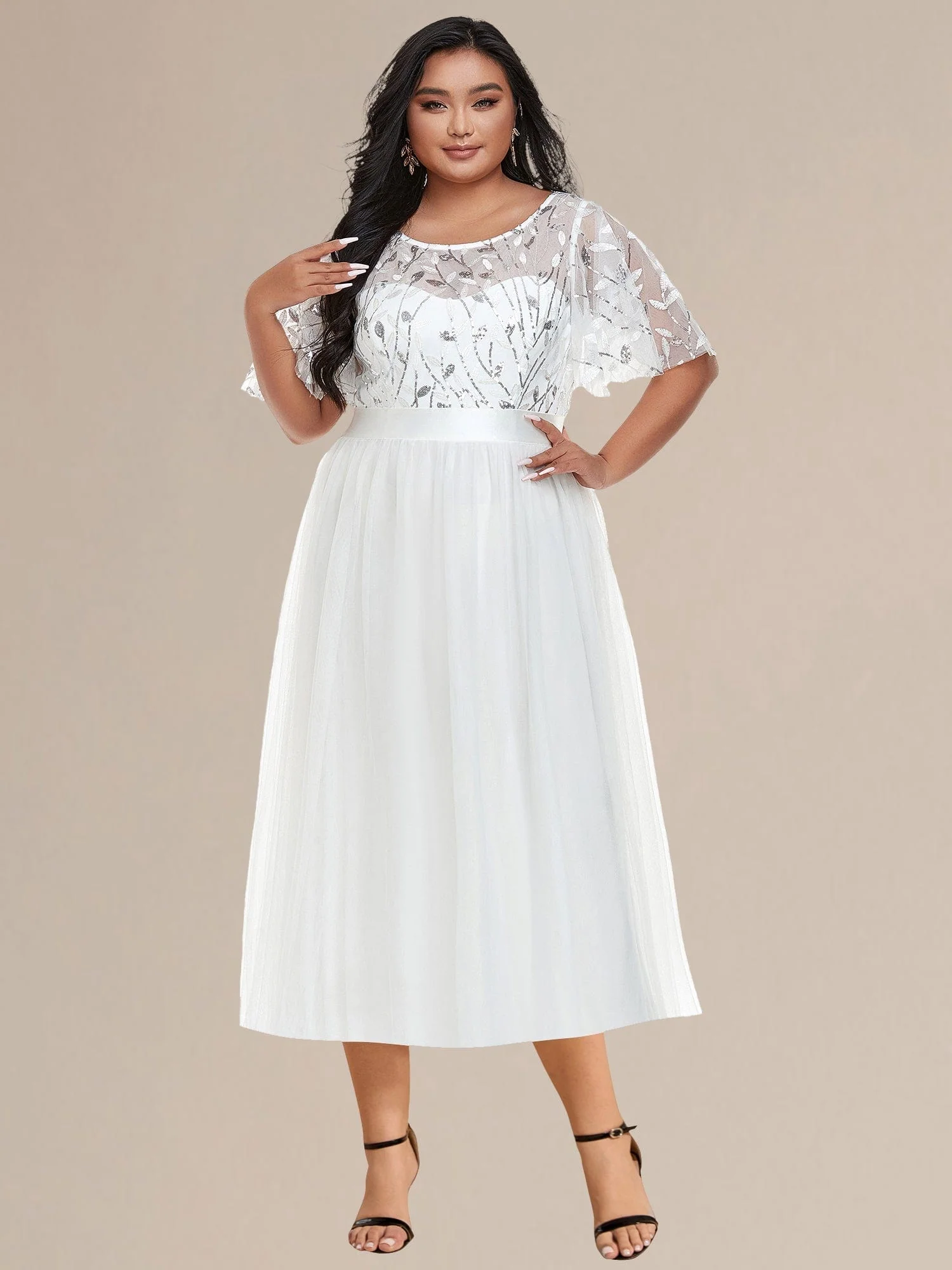 ever TAYLOR|Leaf Sequin Midi Wedding Guest Dress - Image 6