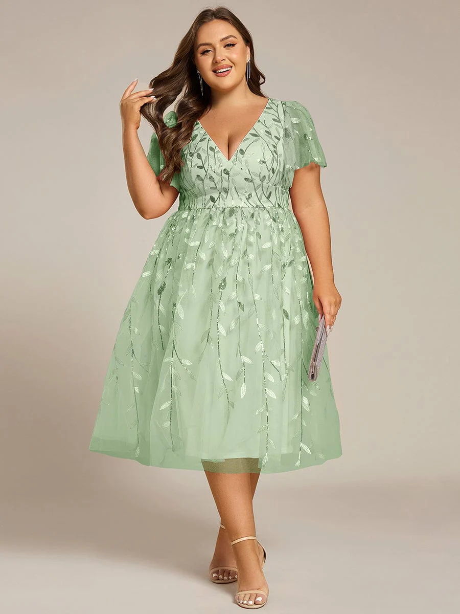 ever SIMONE|Leaf Sequin Short Sleeve Tulle Midi Evening Dress(Final Sale) - Image 108