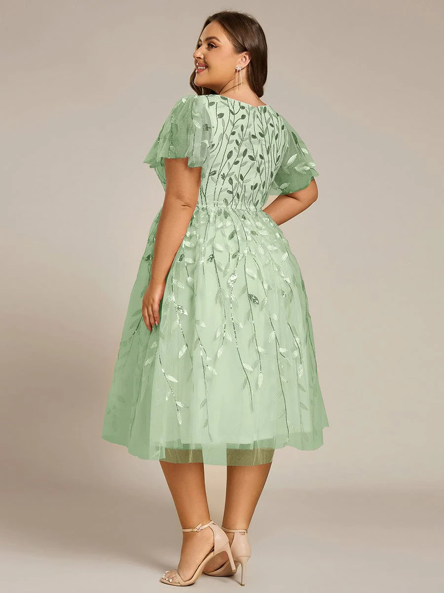 ever SIMONE|Leaf Sequin Short Sleeve Tulle Midi Evening Dress(Final Sale) - Image 109