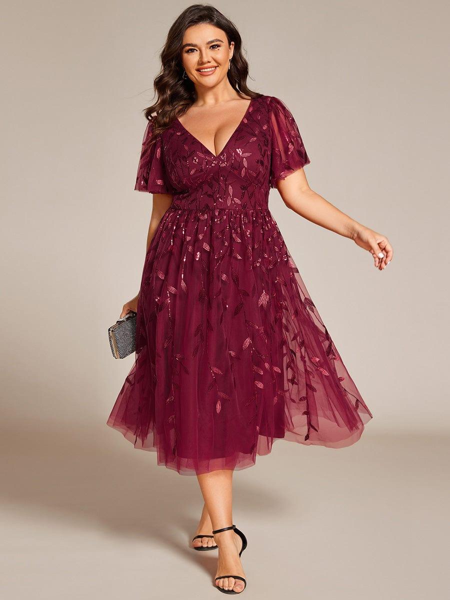 ever SIMONE|Leaf Sequin Short Sleeve Tulle Midi Evening Dress(Final Sale) - Image 11