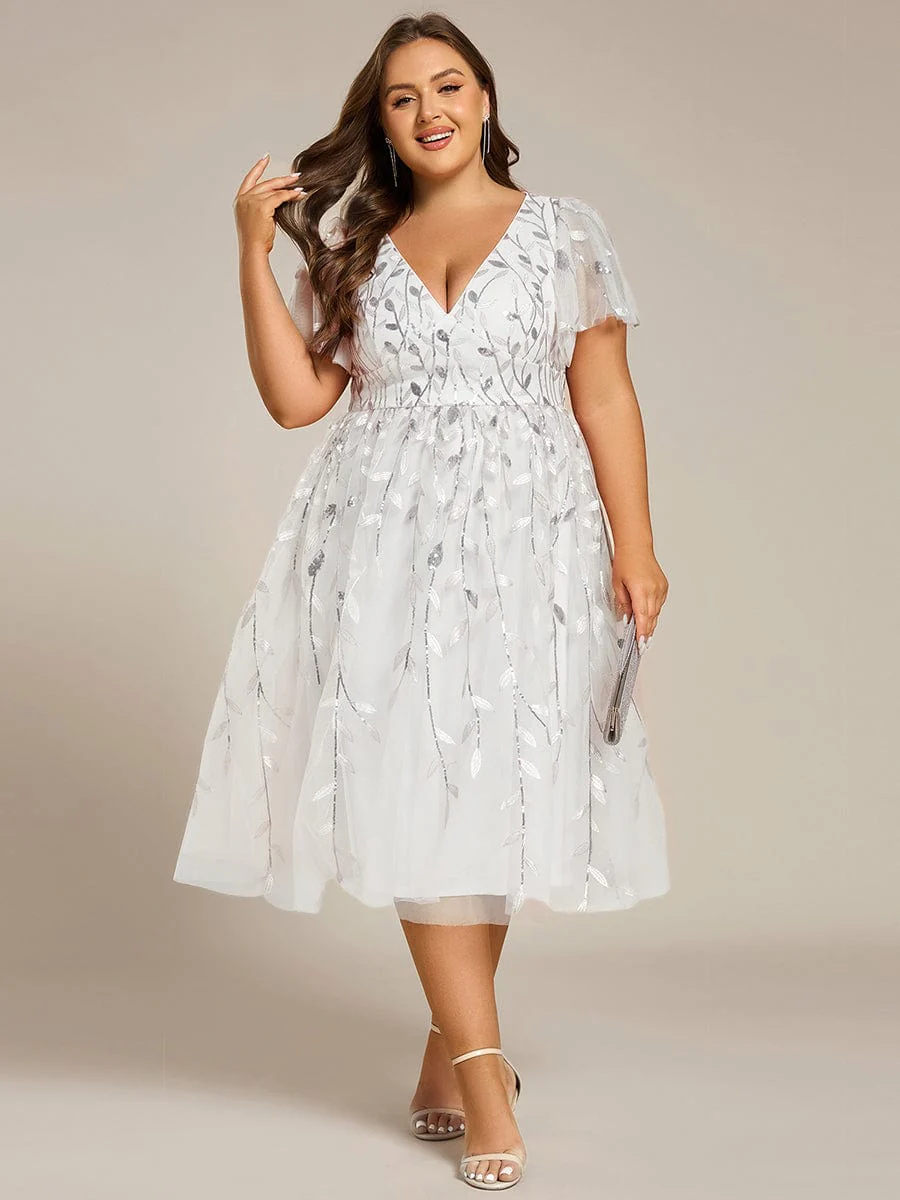ever SIMONE|Leaf Sequin Short Sleeve Tulle Midi Evening Dress(Final Sale) - Image 126