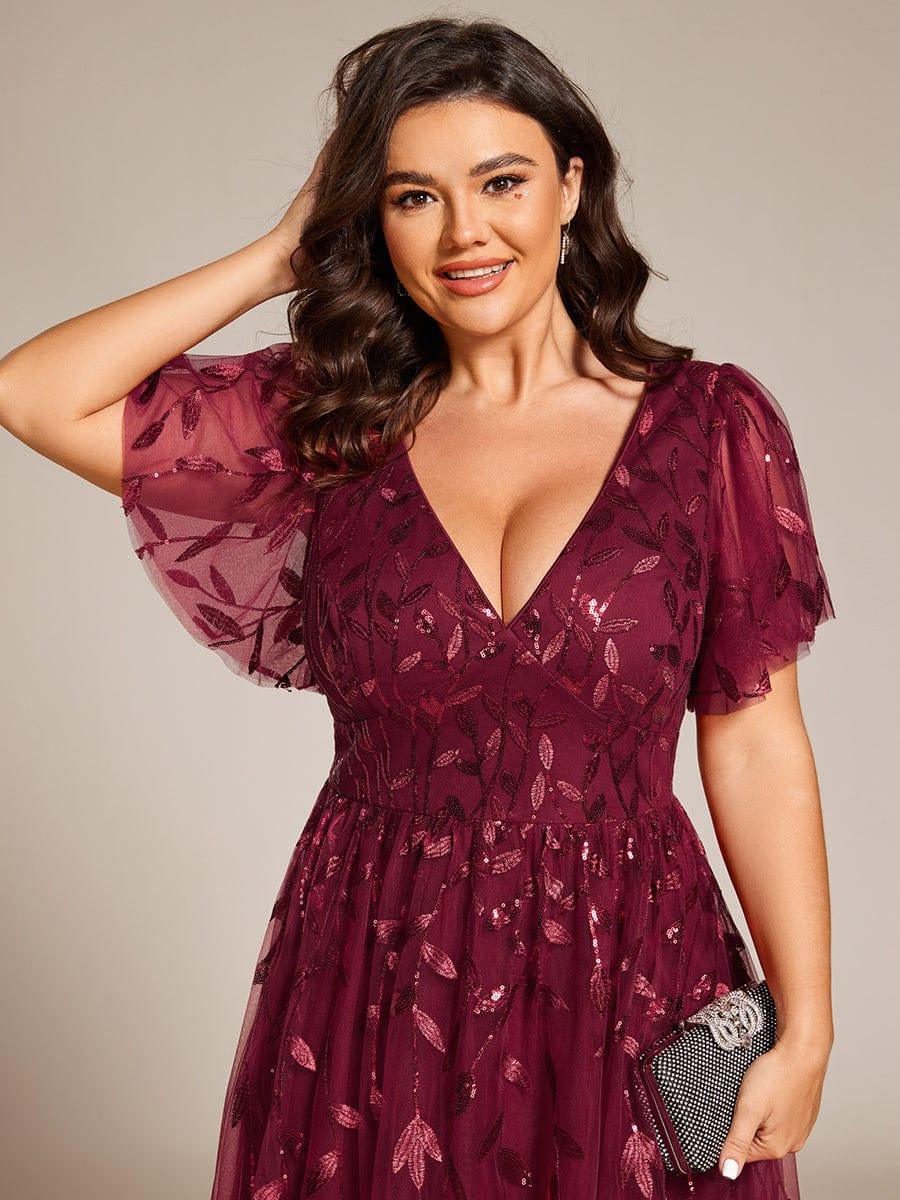 ever SIMONE|Leaf Sequin Short Sleeve Tulle Midi Evening Dress(Final Sale) - Image 13