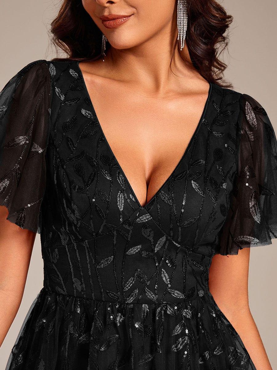 ever SIMONE|Leaf Sequin Short Sleeve Tulle Midi Evening Dress(Final Sale) - Image 16