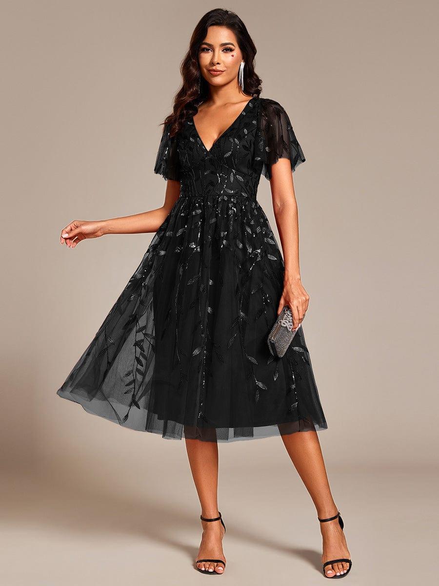 ever SIMONE|Leaf Sequin Short Sleeve Tulle Midi Evening Dress(Final Sale) - Image 17