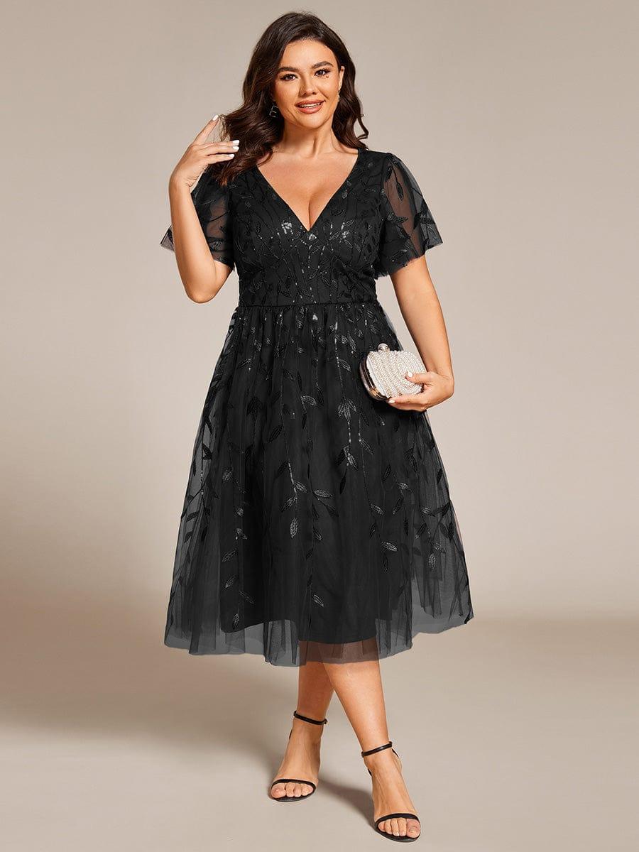 ever SIMONE|Leaf Sequin Short Sleeve Tulle Midi Evening Dress(Final Sale) - Image 19