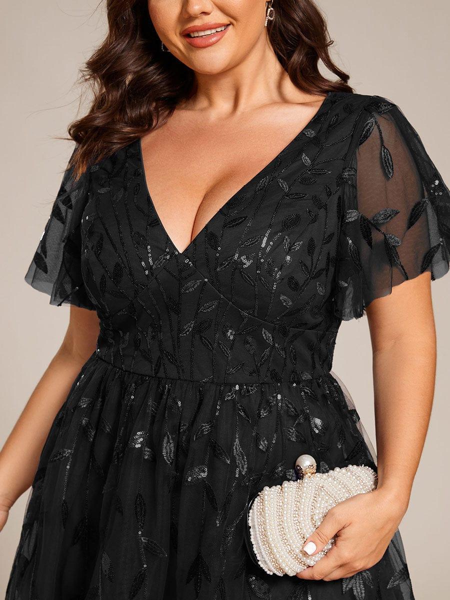ever SIMONE|Leaf Sequin Short Sleeve Tulle Midi Evening Dress(Final Sale) - Image 21