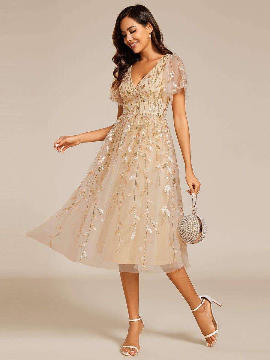 ever SIMONE|Leaf Sequin Short Sleeve Tulle Midi Evening Dress(Final Sale) - Image 25