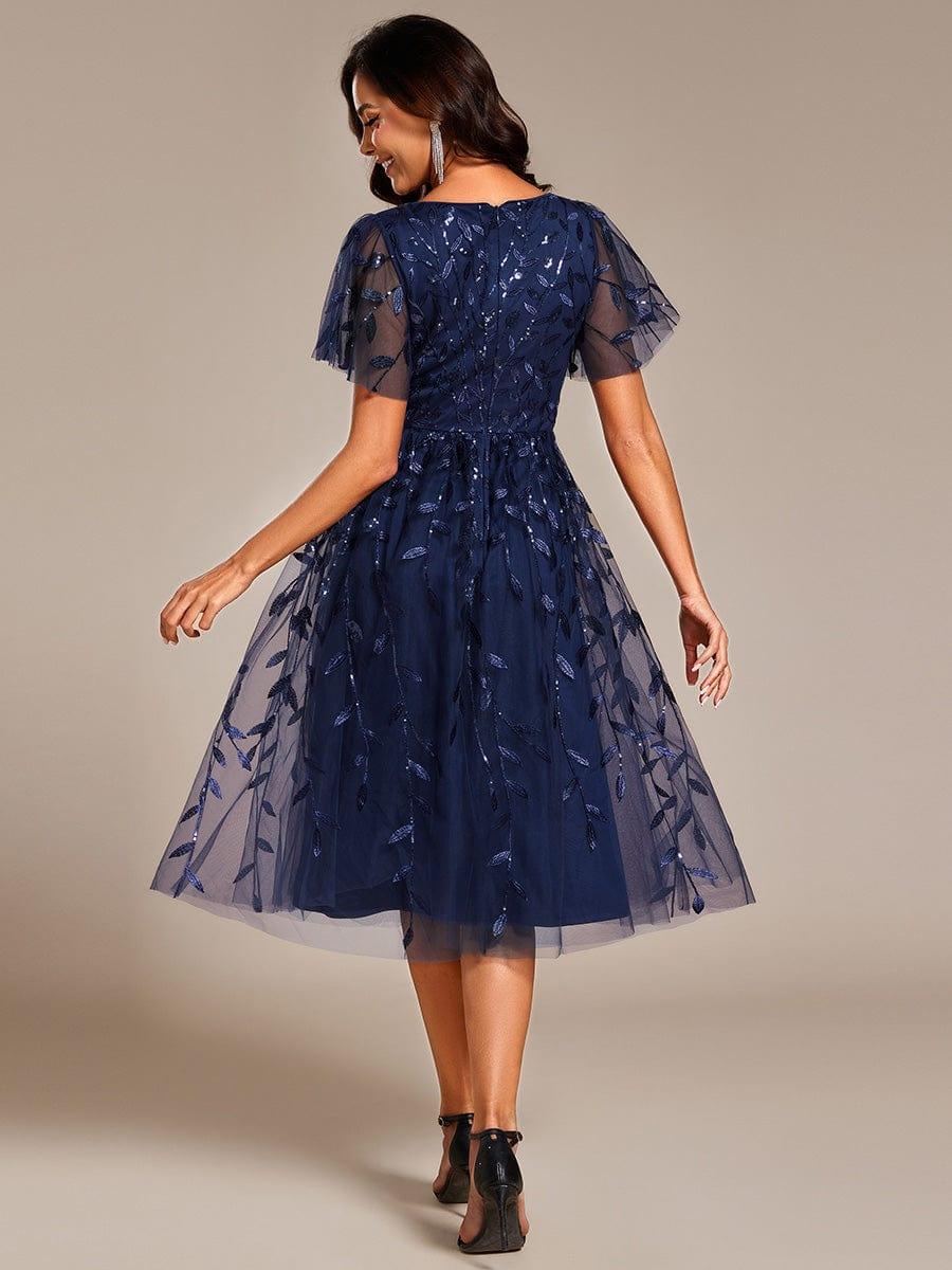 ever SIMONE|Leaf Sequin Short Sleeve Tulle Midi Evening Dress(Final Sale) - Image 30