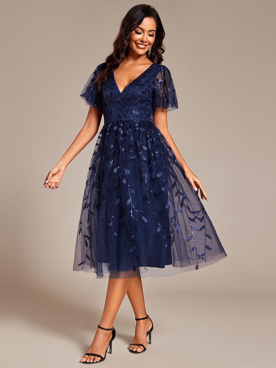 ever SIMONE|Leaf Sequin Short Sleeve Tulle Midi Evening Dress(Final Sale) - Image 34