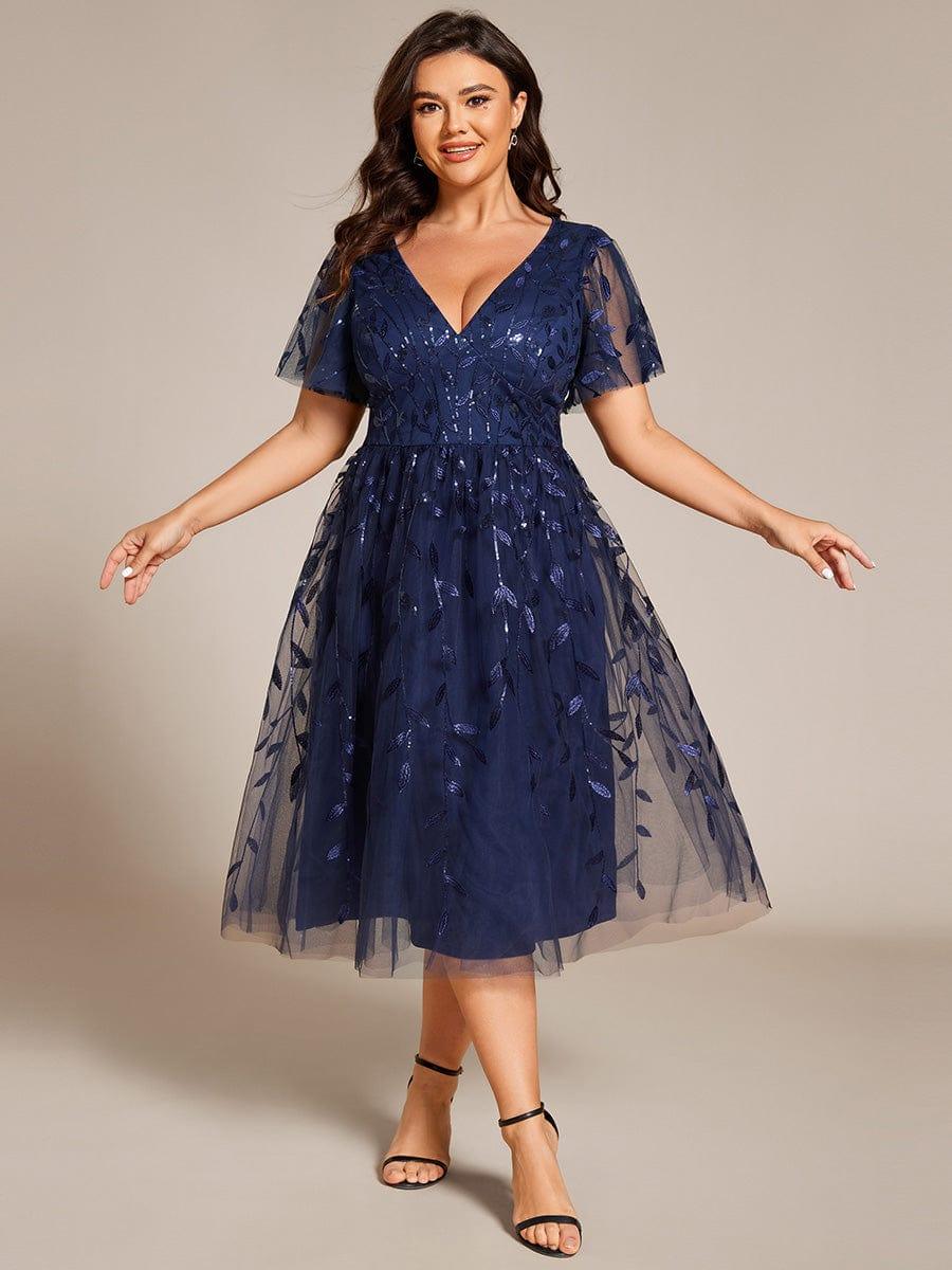 ever SIMONE|Leaf Sequin Short Sleeve Tulle Midi Evening Dress(Final Sale) - Image 35