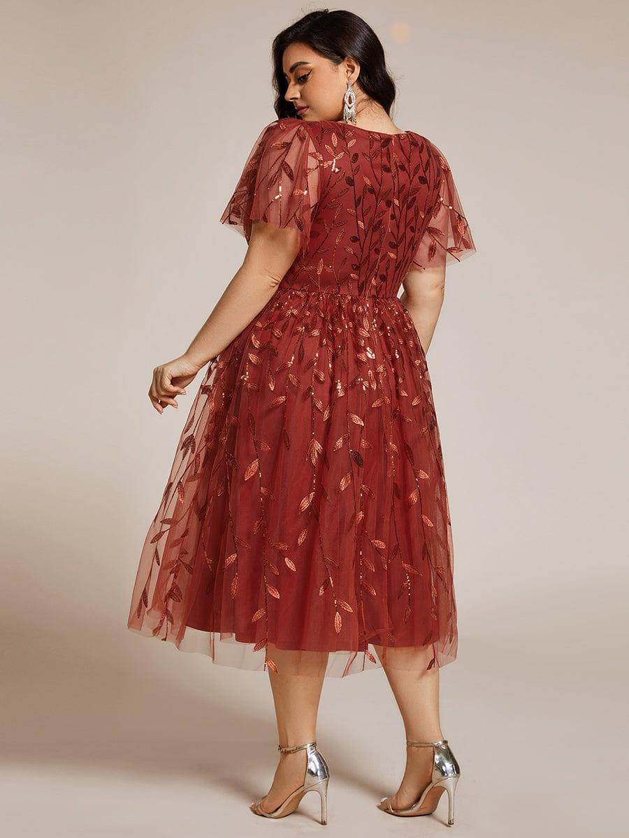 ever SIMONE|Leaf Sequin Short Sleeve Tulle Midi Evening Dress(Final Sale) - Image 43