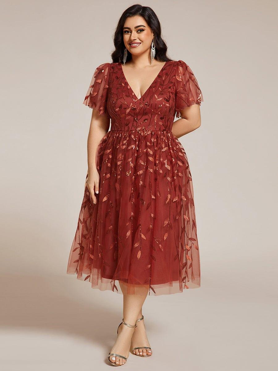 ever SIMONE|Leaf Sequin Short Sleeve Tulle Midi Evening Dress(Final Sale) - Image 46