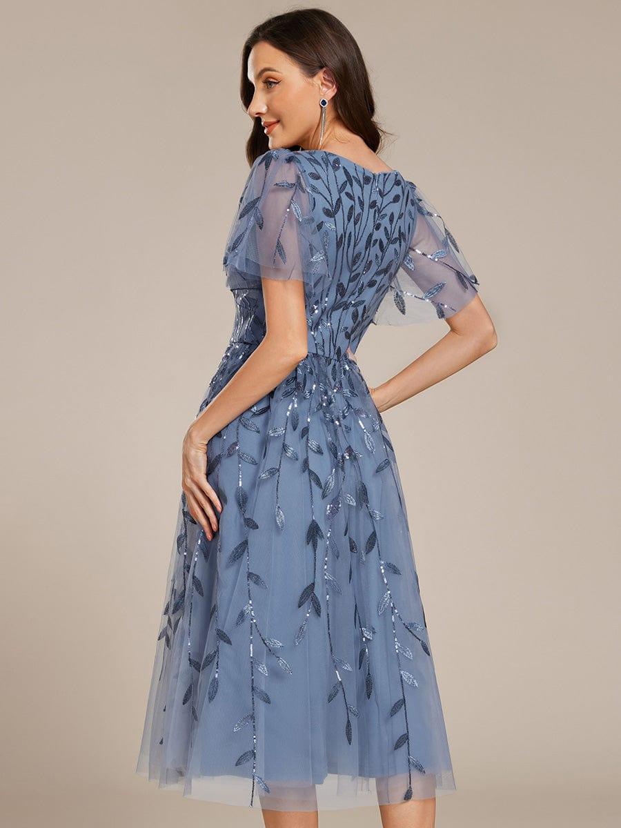 ever SIMONE|Leaf Sequin Short Sleeve Tulle Midi Evening Dress(Final Sale) - Image 5