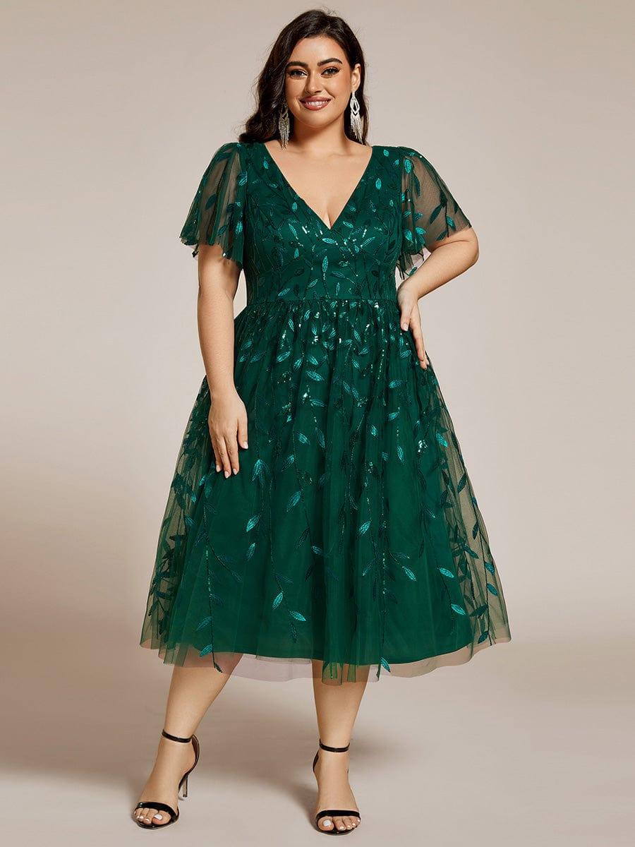 ever SIMONE|Leaf Sequin Short Sleeve Tulle Midi Evening Dress(Final Sale) - Image 50