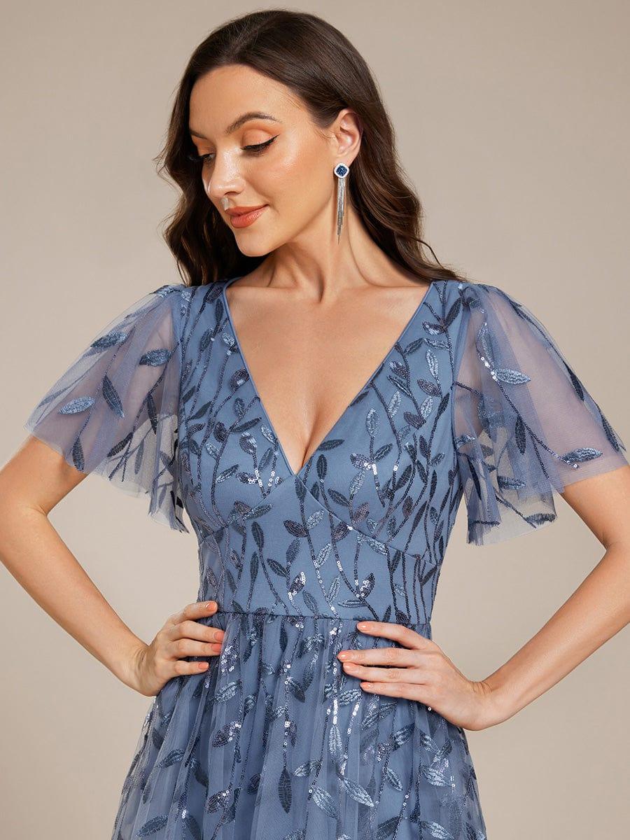 ever SIMONE|Leaf Sequin Short Sleeve Tulle Midi Evening Dress(Final Sale) - Image 55