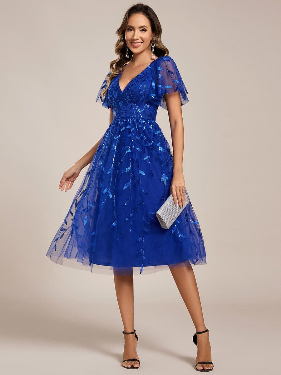 ever SIMONE|Leaf Sequin Short Sleeve Tulle Midi Evening Dress(Final Sale) - Image 76