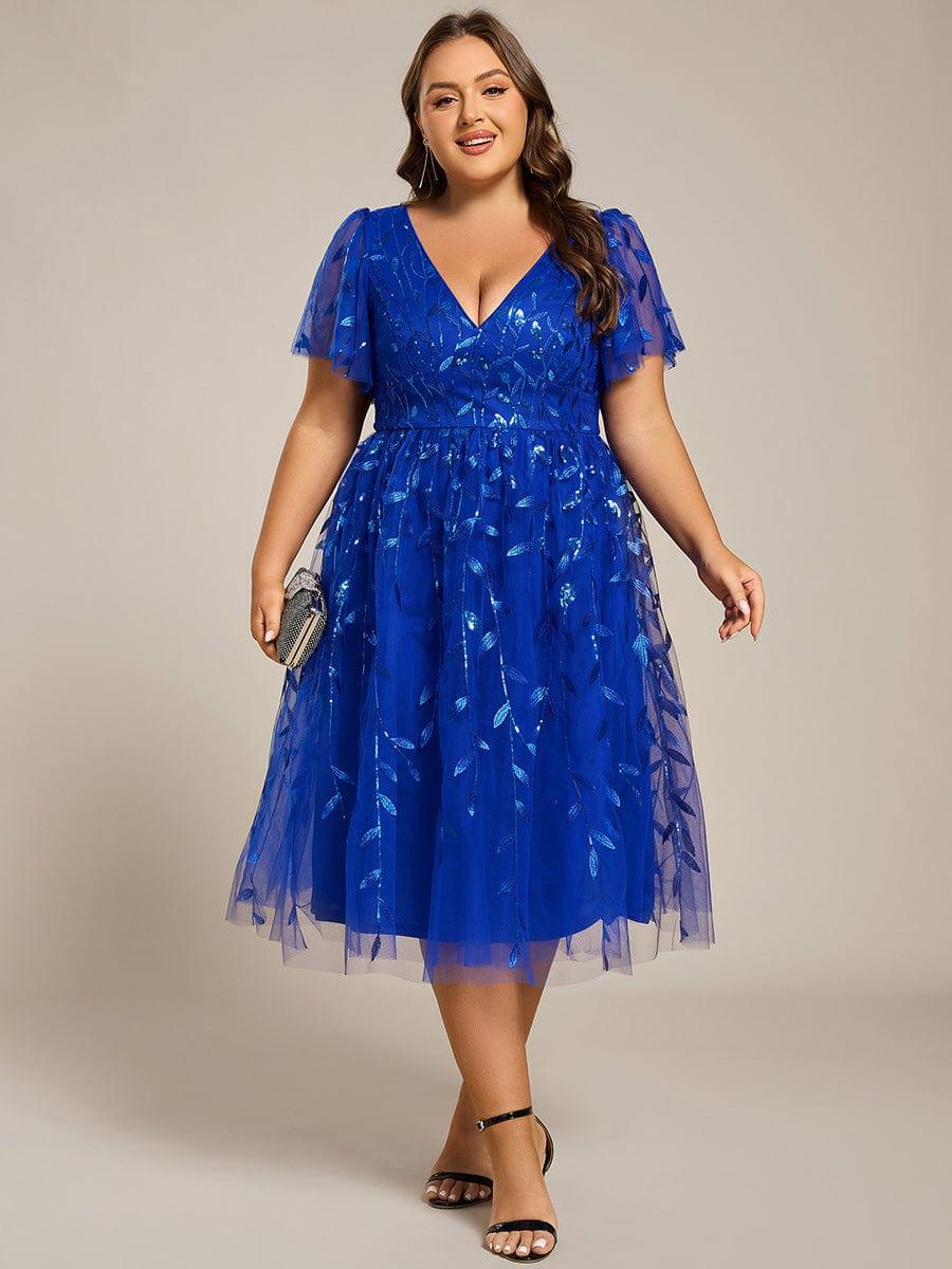 ever SIMONE|Leaf Sequin Short Sleeve Tulle Midi Evening Dress(Final Sale) - Image 78
