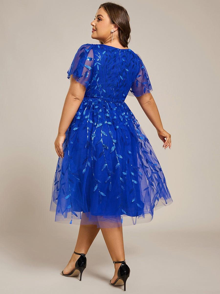 ever SIMONE|Leaf Sequin Short Sleeve Tulle Midi Evening Dress(Final Sale) - Image 79