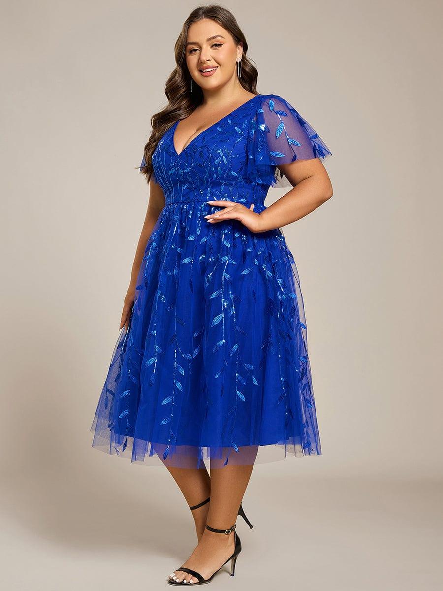 ever SIMONE|Leaf Sequin Short Sleeve Tulle Midi Evening Dress(Final Sale) - Image 81