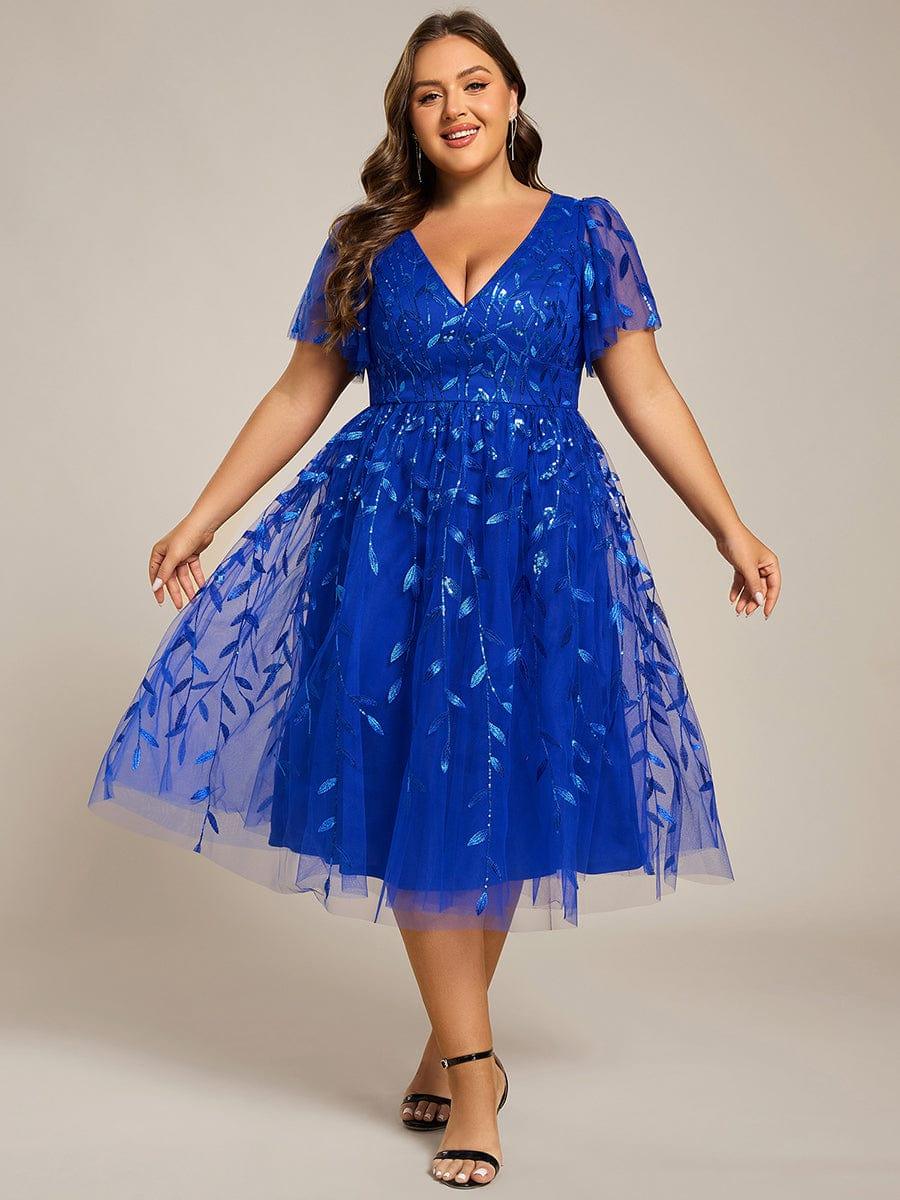 ever SIMONE|Leaf Sequin Short Sleeve Tulle Midi Evening Dress(Final Sale) - Image 82