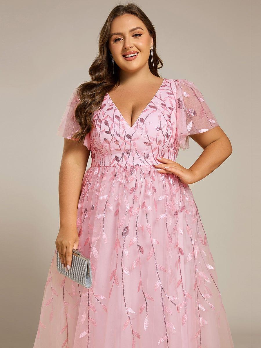 ever SIMONE|Leaf Sequin Short Sleeve Tulle Midi Evening Dress(Final Sale) - Image 90