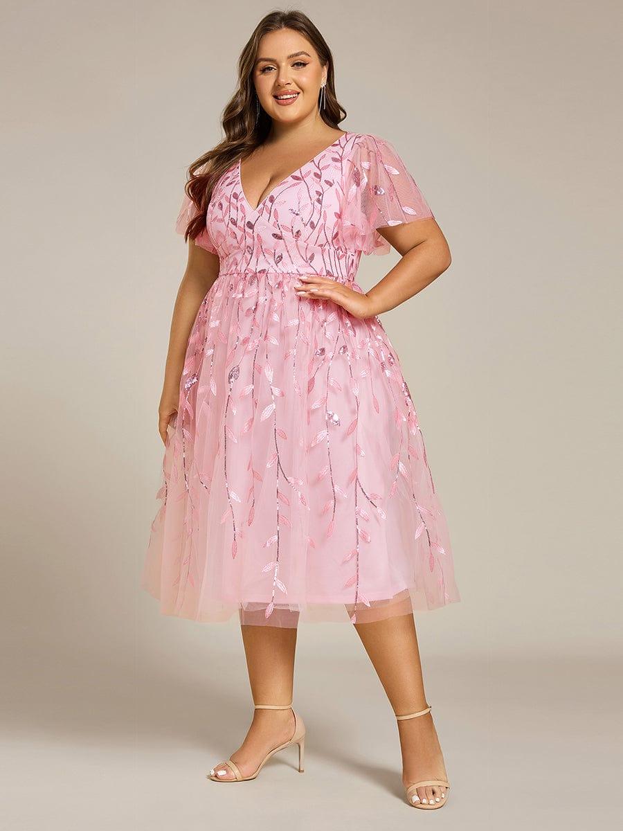 ever SIMONE|Leaf Sequin Short Sleeve Tulle Midi Evening Dress(Final Sale) - Image 91