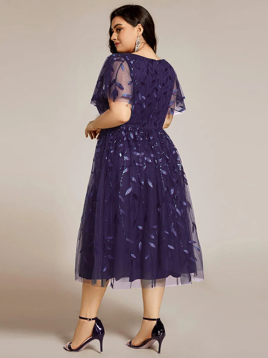 ever SIMONE|Leaf Sequin Short Sleeve Tulle Midi Wedding Guest Dress(Final Sale) - Image 119